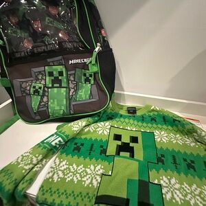 Minecraft Green Creeper Kids Backpack and Sweater Set